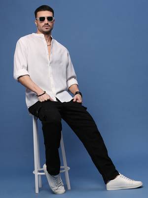 men's white solid slim fit shirt 5