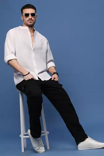 men's white solid slim fit shirt