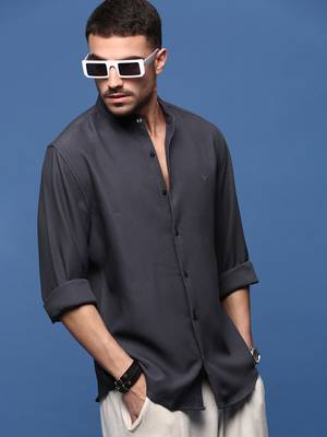 men's charcoal solid slim fit shirt 1