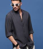 men's charcoal solid slim fit shirt