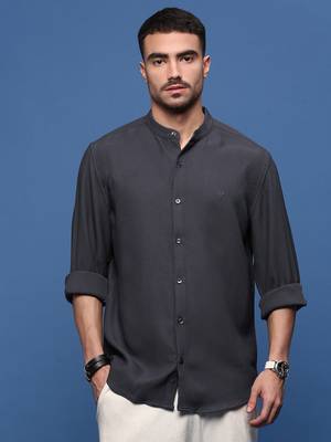men's charcoal solid slim fit shirt 2