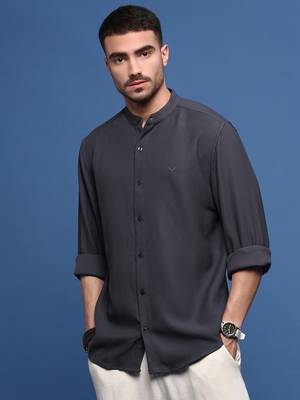 men's charcoal solid slim fit shirt 3