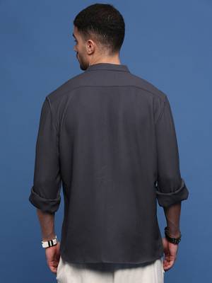 men's charcoal solid slim fit shirt 4