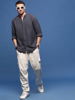 men's charcoal solid slim fit shirt 5