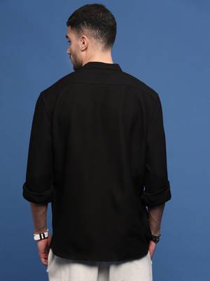 Showoff men's black solid slim fit shirt 4