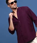 Showoff men's purple solid slim fit shirt