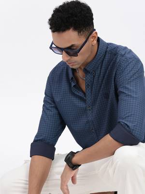 men's blue checked slim fit shirt 1