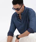 men's blue checked slim fit shirt