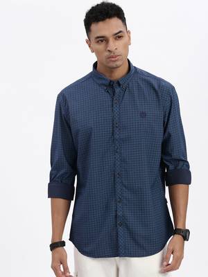 men's blue checked slim fit shirt 2