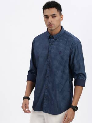men's blue checked slim fit shirt 3