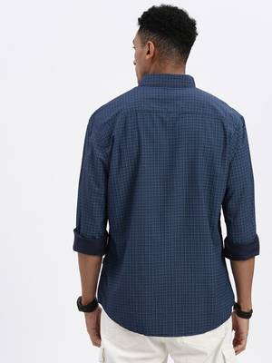 men's blue checked slim fit shirt 4