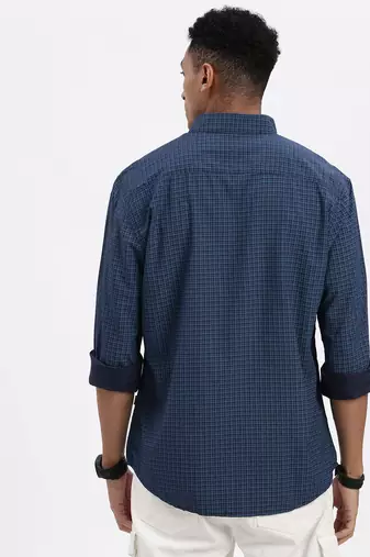men's blue checked slim fit shirt