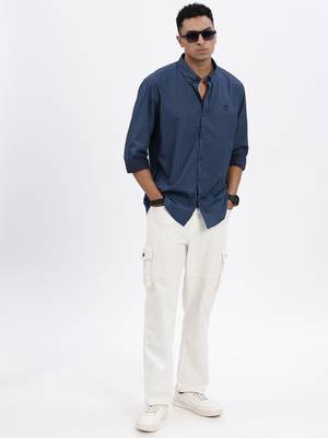 men's blue checked slim fit shirt 5