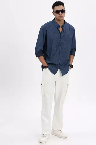 men's blue checked slim fit shirt