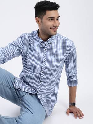 men's blue checked slim fit shirt 1