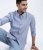 men's blue checked slim fit shirt