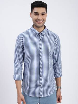 men's blue checked slim fit shirt 2