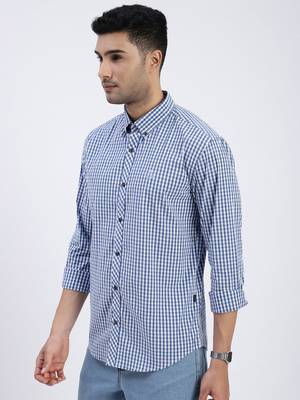 men's blue checked slim fit shirt 3