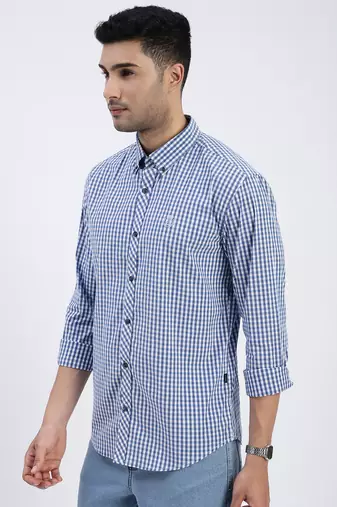 men's blue checked slim fit shirt