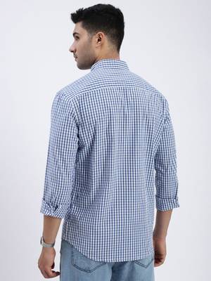 men's blue checked slim fit shirt 4
