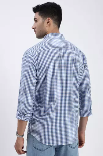 men's blue checked slim fit shirt