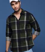 men's checked slim fit green shirt