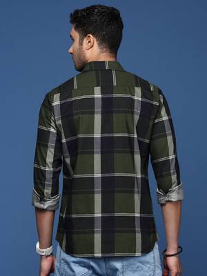 men's checked slim fit green shirt 4
