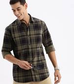 men's long sleeves tartan checks slim fit navy blue shirt