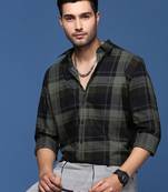men's checked slim fit green shirt