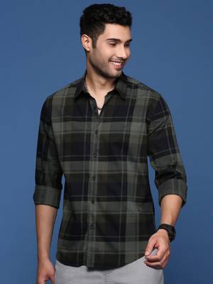 men's checked slim fit green shirt 2