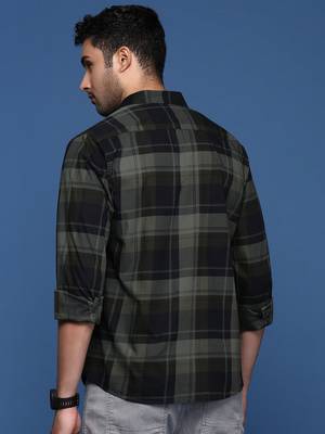 men's checked slim fit green shirt 4
