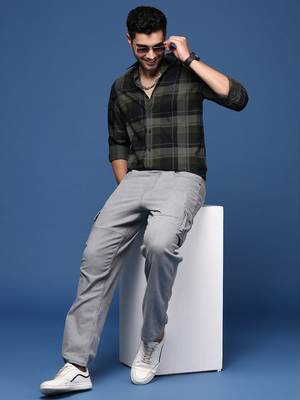 men's checked slim fit green shirt 5