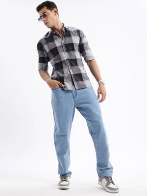men's long sleeves tartan checks slim fit grey shirt 5
