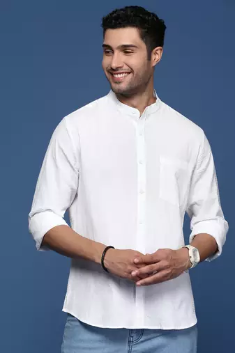 men's solid slim fit white shirt