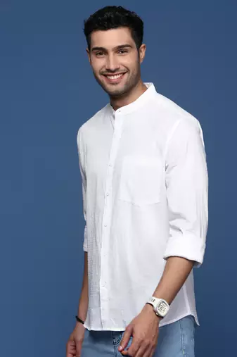 men's solid slim fit white shirt