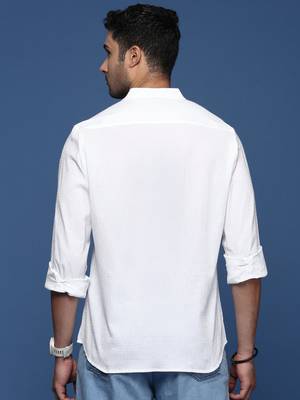 men's solid slim fit white shirt 4