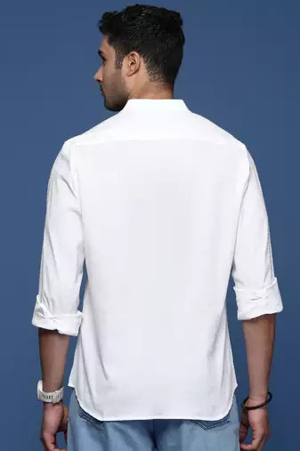 men's solid slim fit white shirt