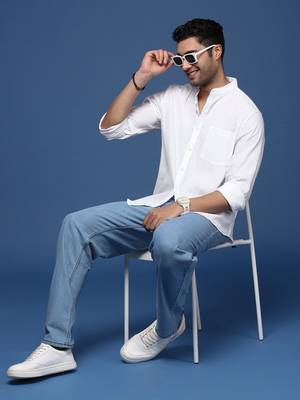 men's solid slim fit white shirt 5