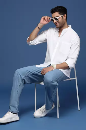 men's solid slim fit white shirt