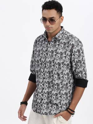 men's grey ethnic motifs slim fit shirt 1