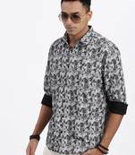 men's grey ethnic motifs slim fit shirt