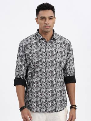men's grey ethnic motifs slim fit shirt 2