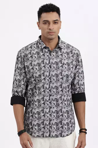 men's grey ethnic motifs slim fit shirt