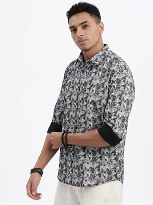 men's grey ethnic motifs slim fit shirt 3