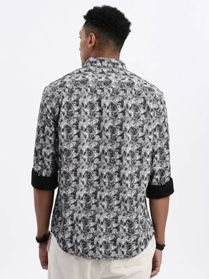 men's grey ethnic motifs slim fit shirt 4