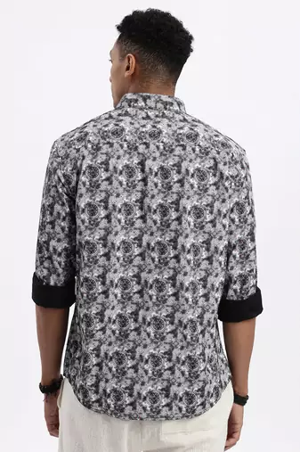 men's grey ethnic motifs slim fit shirt