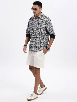 men's grey ethnic motifs slim fit shirt 5