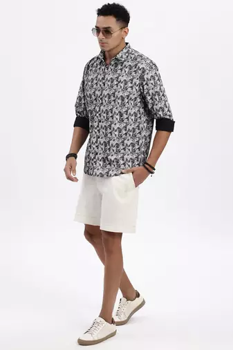 men's grey ethnic motifs slim fit shirt