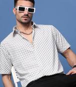 men's white conversational slim fit shirt