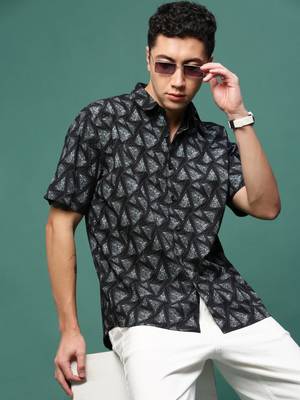 men's black geometric slim fit shirt 1
